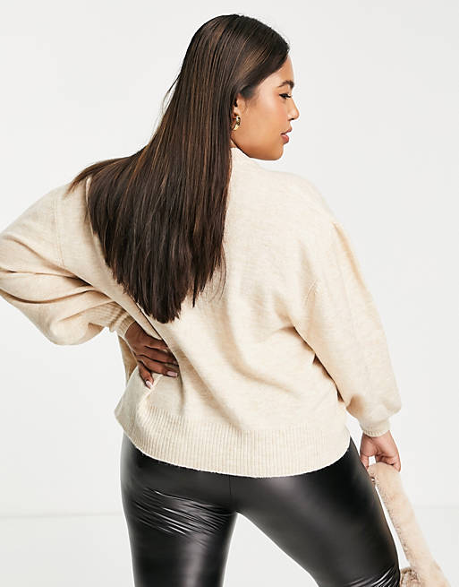 Jumpers & Cardigans Curve boxy jumper with crew neck in oatmeal 