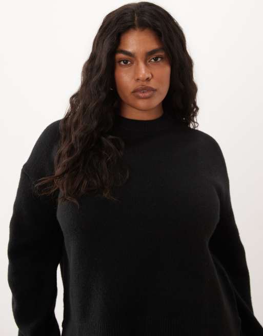 ASOS DESIGN Curve boxy jumper with side split detail in black, 4 of 4