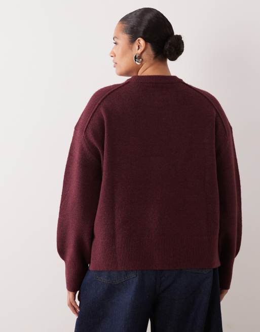 ASOS DESIGN Curve boxy jumper with side split detail in burgundy, 3 of 4