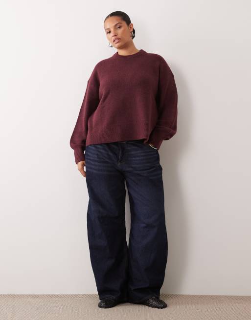 ASOS DESIGN Curve boxy jumper with side split detail in burgundy, 4 of 4