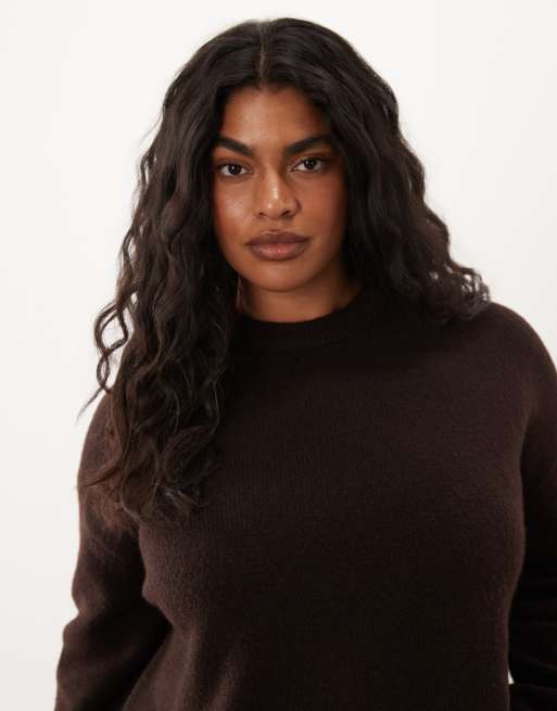 ASOS DESIGN Curve boxy jumper with side split detail in chocolate, 3 of 4