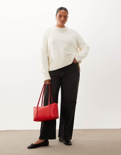 ASOS DESIGN Curve boxy jumper with side split detail in cream, 3 of 4
