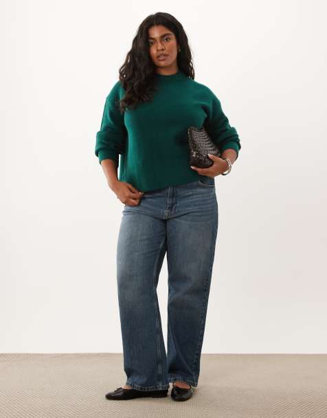 ASOS DESIGN Curve boxy jumper with side split detail in forest green - view 1