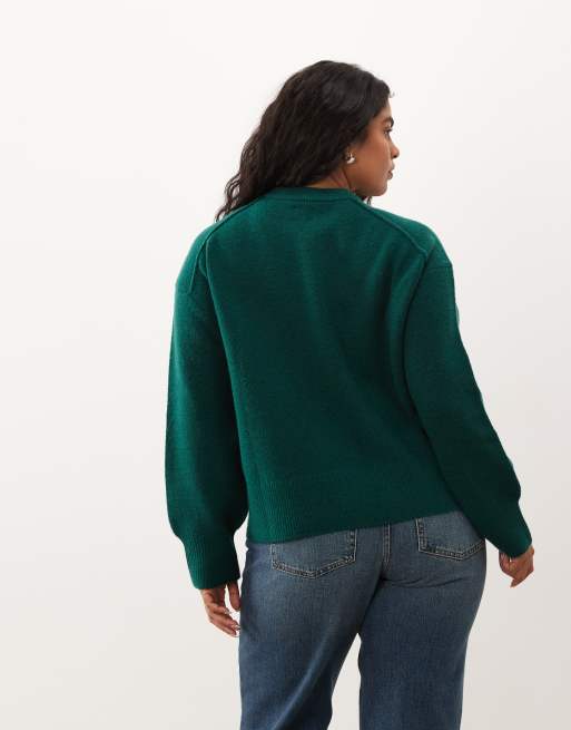 ASOS DESIGN Curve boxy jumper with side split detail in forest green, 3 of 4