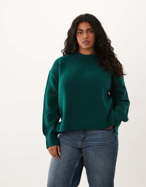 ASOS DESIGN Curve boxy jumper with side split detail in green, 2 of 4