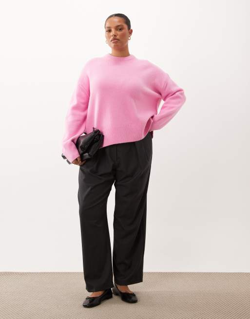 ASOS DESIGN Curve boxy jumper with side split detail in pink, 2 of 4