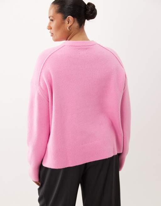 ASOS DESIGN Curve boxy jumper with side split detail in pink, 4 of 4