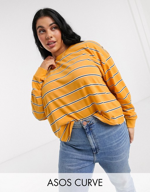ASOS DESIGN Curve boxy long sleeve crop in mixed stripe in yellow