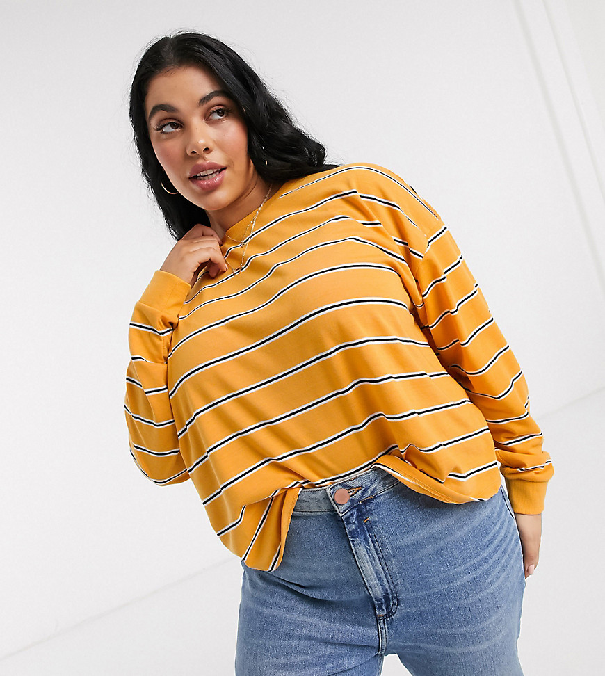 ASOS DESIGN Curve boxy long sleeve crop in mixed stripe in yellow-Multi