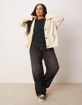 ASOS CURVE ASOS DESIGN CURVE BOXY LONGLINE RIBBED CARDIGAN 