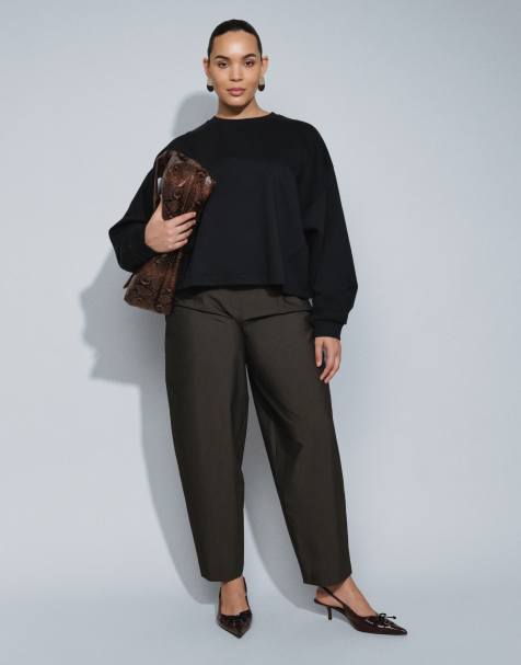 ASOS DESIGN Curve boxy oversize bluza dresowa z drapaną stroną w czarnym kolorze - view 1