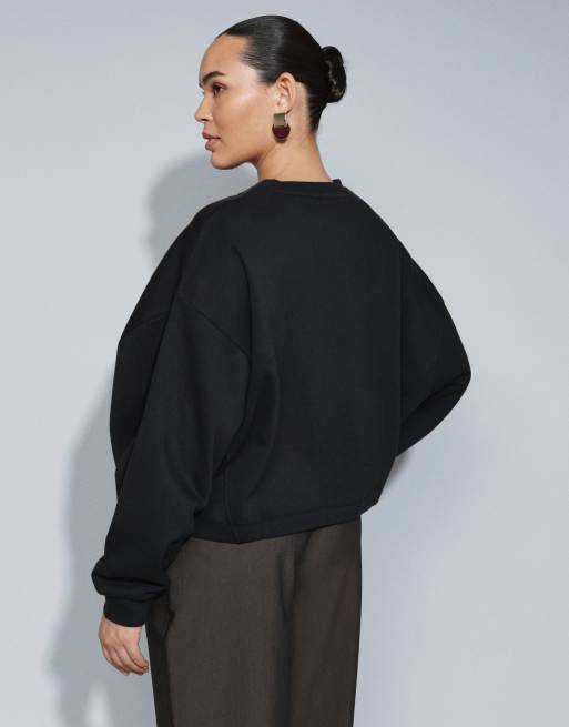 ASOS DESIGN Curve boxy oversized brushback sweat in black, 4 of 4