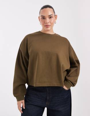 Asos Curve Asos Design Curve Boxy Oversized Brushback Sweat In Brown