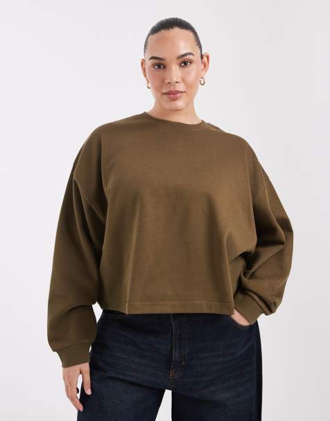 ASOS DESIGN Curve boxy oversized brushback sweat in khaki - view 1