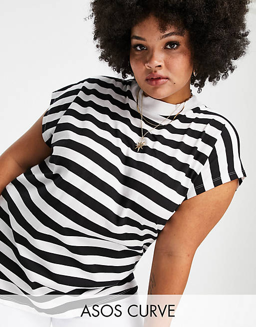 ASOS DESIGN Curve boxy sleeveless t-shirt in stripe in black stripe