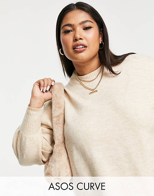ASOS DESIGN Curve boxy sweater with crew neck in oatmeal