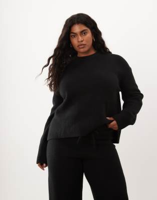Asos Curve Asos Design Curve Boxy Sweater With Side Slit Detail In Black