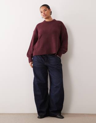 Asos Curve Asos Design Curve Boxy Crew Neck Sweater With Side Slit Detail In Purple
