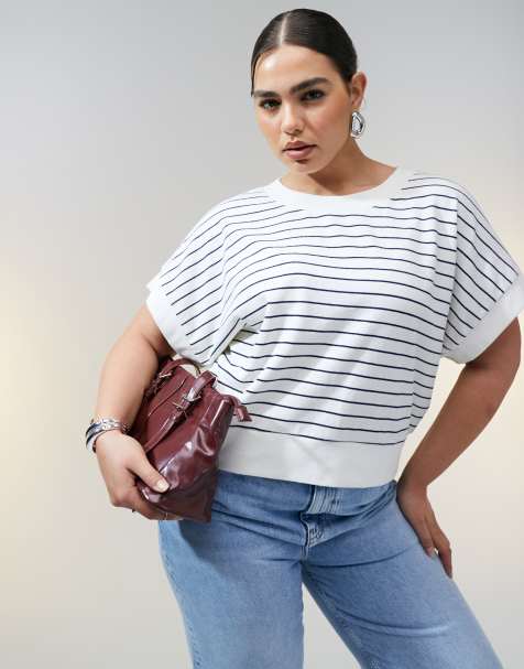 ASOS DESIGN curve boxy tee in textured stripe - view 1