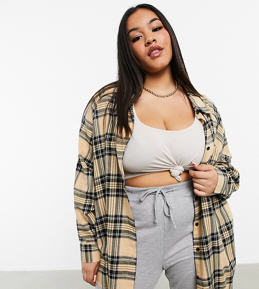 Plus-size shirt by ASOS DESIGN The baggier the better Checked design Spread collar Button placket Raglan sleeves Boyfriend fit Slouchy relaxed cut
