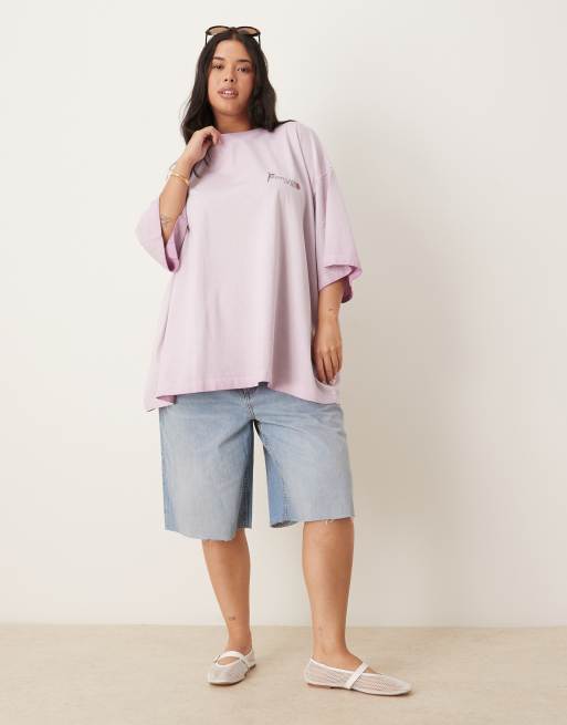ASOS DESIGN Curve boyfriend fit t-shirt with flower back graphic in purple
