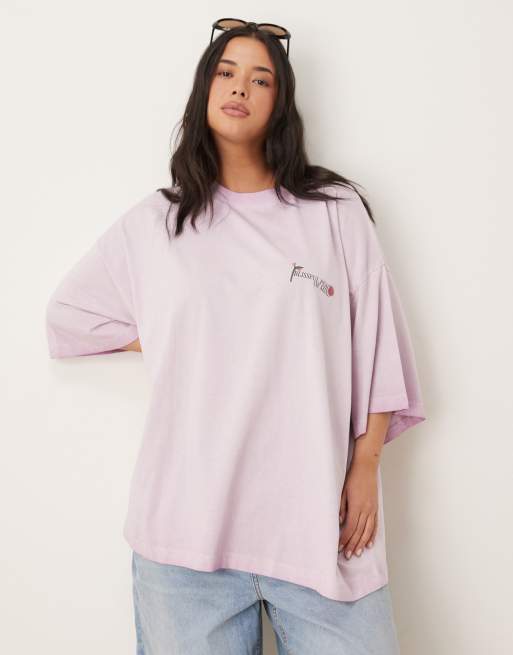ASOS DESIGN Curve boyfriend fit t-shirt with flower back graphic in purple