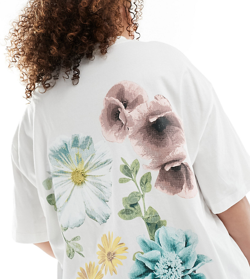 Asos Curve Asos Design Curve Boyfriend Fit T-shirt With Garden Club Back Graphic In White