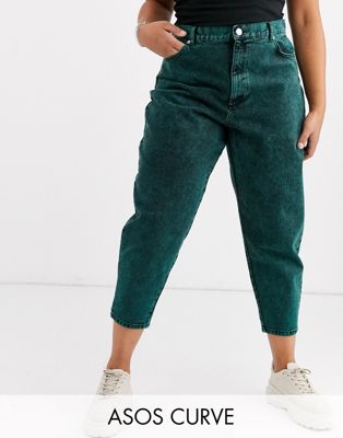 ASOS DESIGN Curve - Boyfriend jeans met wijde pijpen in groen met acid wash