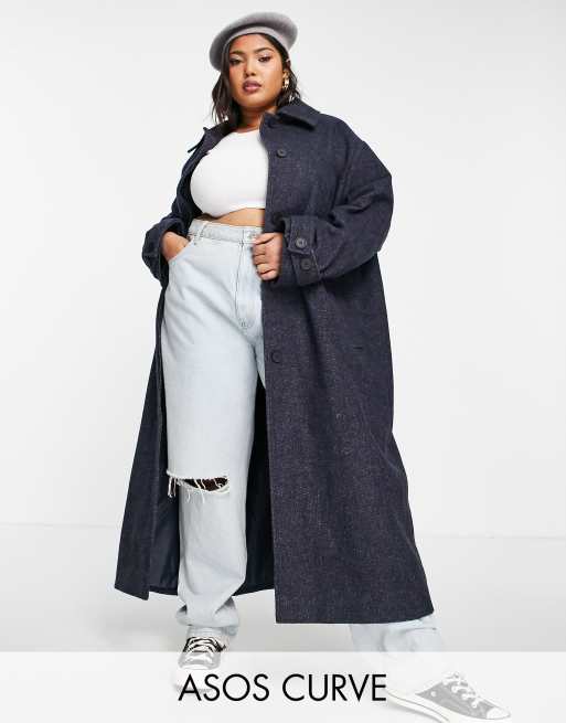 ASOS DESIGN Curve – Boyfriend-Maximantel aus Twill mit Oversize-Schnitt in Marineblau   