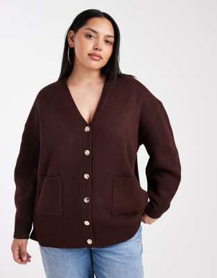 ASOS DESIGN Curve - Boyfriend-Strickjacke aus strukturiertem Garn in Pflaume mit Oversize-Schnitt-Lila