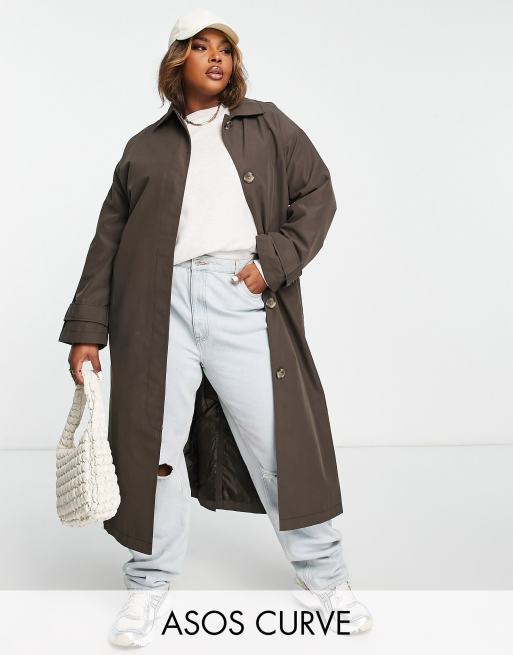 ASOS DESIGN Curve boyfriend trench coat in chocolate | ASOS