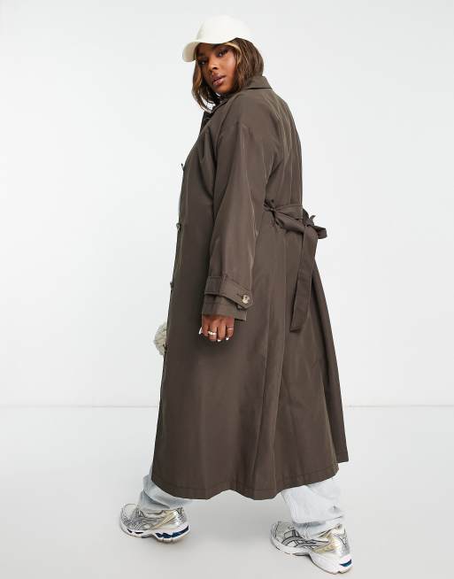 ASOS DESIGN Curve boyfriend trench coat in chocolate ASOS