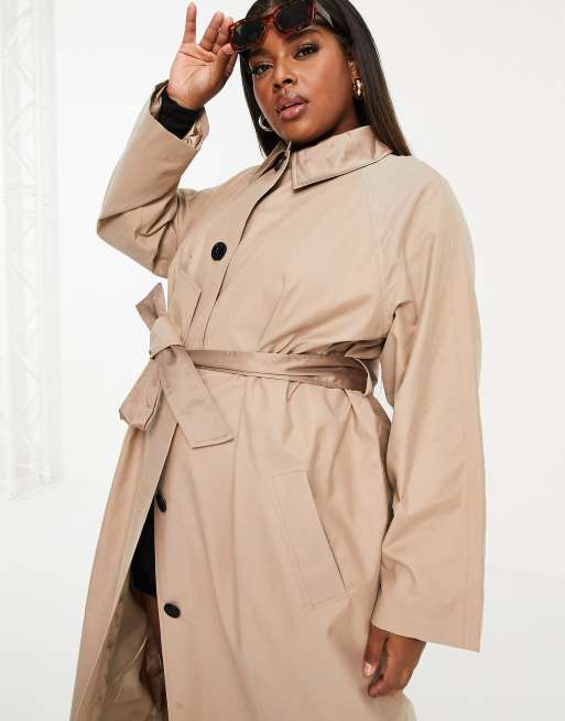 ASOS DESIGN Curve – Boyfriend-Trenchcoat mit Satindetail in Mokka, 3 von 4