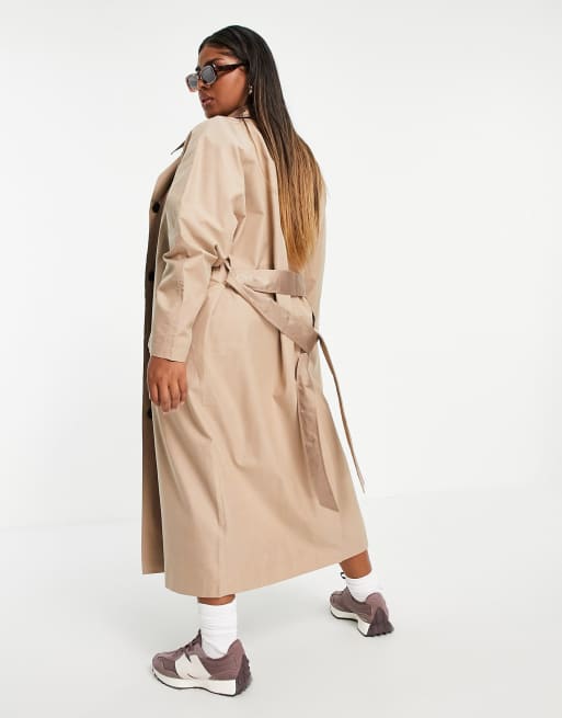 ASOS DESIGN Curve – Boyfriend-Trenchcoat mit Satindetail in Mokka, 4 von 4