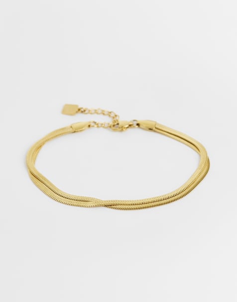 ASOS DESIGN Curve - Bracciale a catena multifilo in acciaio inossidabile resistente all'acqua color oro con serpente - view 1