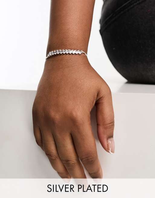 ASOS DESIGN Curve - Bracciale dell'amicizia placcato argento con cristalli in zirconia cubica taglio baguette