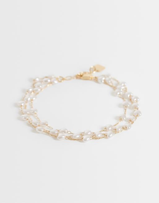 ASOS DESIGN Curve bracciale multiriga sottile con perle sintetiche color oro
