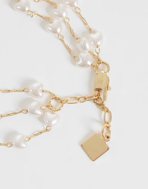 ASOS DESIGN Curve bracciale multiriga sottile con perle sintetiche color oro, 3 di 3