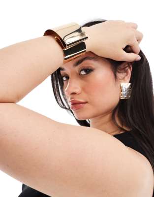 ASOS DESIGN Curve - Bracciale rigido color oro con dettaglio ripiegato