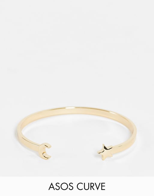 ASOS DESIGN Curve - Bracciale rigido con stelle e luna color oro