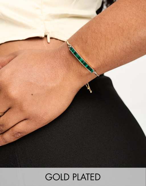 ASOS DESIGN Curve - Bracelet en plaqué or 14 carats avec barre en malachite style émail