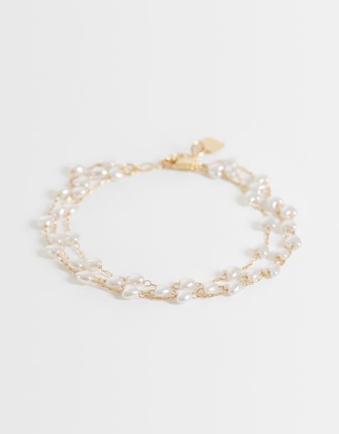 ASOS DESIGN Curve bracelet fin multi-rangs avec perles fantaisie ton or - view 1