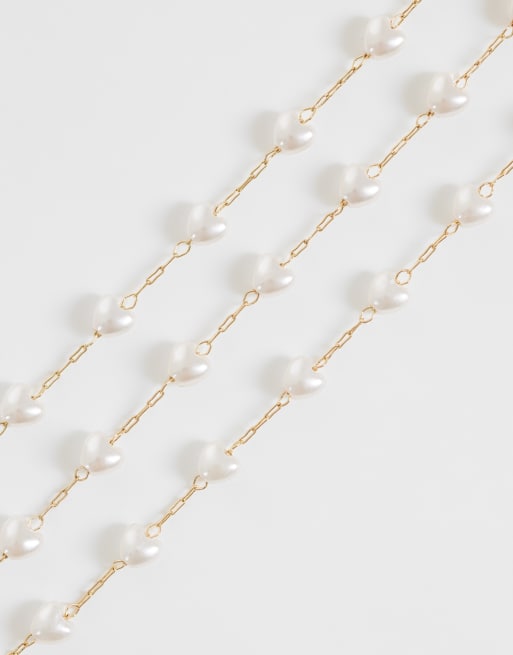 ASOS DESIGN Curve bracelet fin multi-rangs avec perles fantaisie ton or, 2 de 3