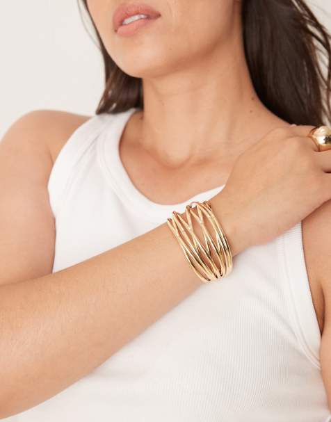 ASOS DESIGN Curve - Bracelet manchette façon fils de fer - Doré - view 1