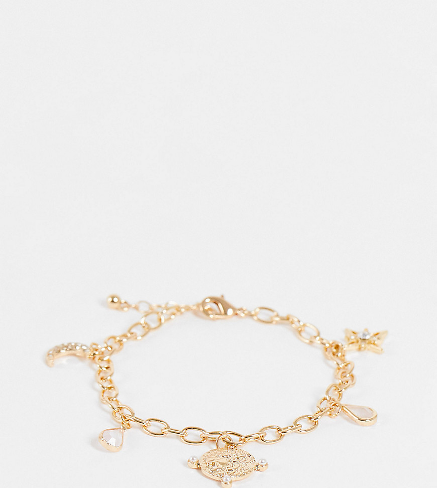 ASOS DESIGN Curve bracelet with celestial charms in gold tone
