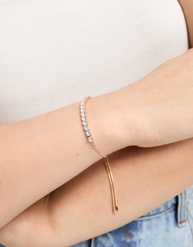 ASOS DESIGN Curve bracelet with cubic zirconia cupchain in gold tone