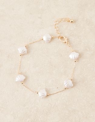 Asos Curve Asos Design Curve Bracelet With Faux-pearl Shells