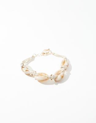 Asos Curve Asos Design Curve Bracelet With Faux Shell And Gold Bead Design In Gold