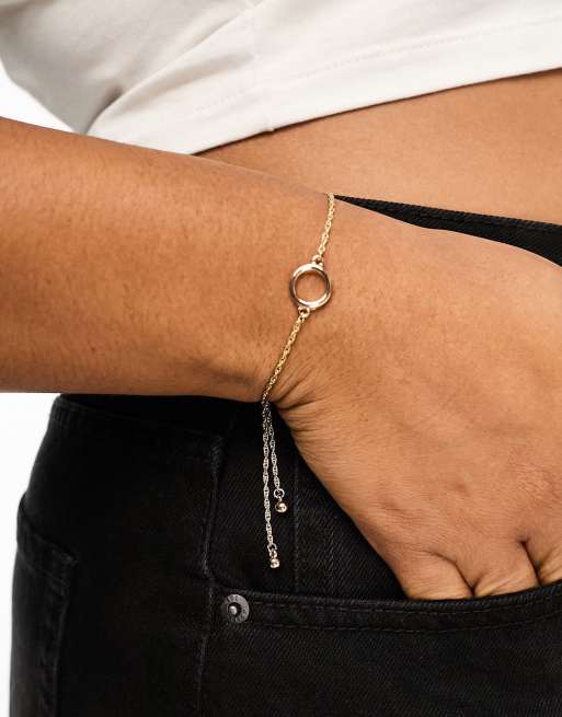 ASOS DESIGN Curve bracelet with open circle and twist chain in gold tone