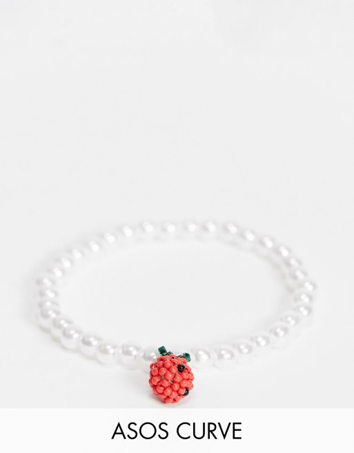 ASOS DESIGN Curve bracelet with pearl and beaded strawberry